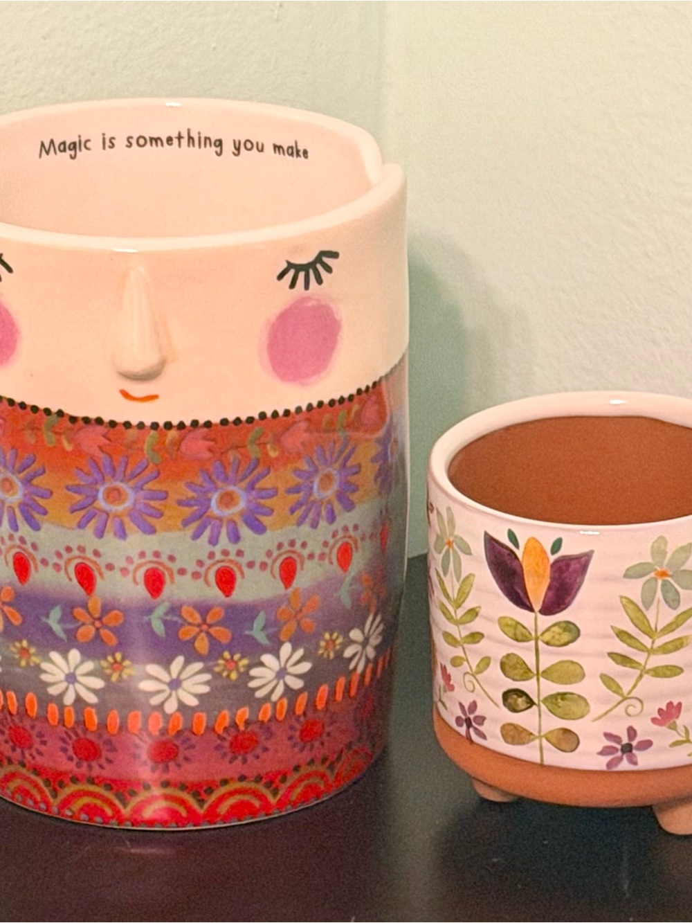 NATURAL LIFE Artisan Folk Lady Painter’s Cup and Succulent Pot Combo